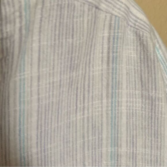 Caffe Marrakech Blue Stripe Linen-Blend Short Sleeve Shirt with Tie Front Size L - Picture 5 of 10